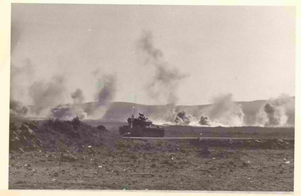 Israeli tanks under fire in the Yom Kippur War, Israel State  Archives  collection